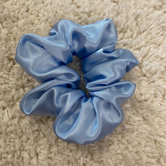 Poly Satin Hair Scrunchie. Blue. Small. Cottagecore. Resortwear. Easter. Spring. - Picture 2 of 5